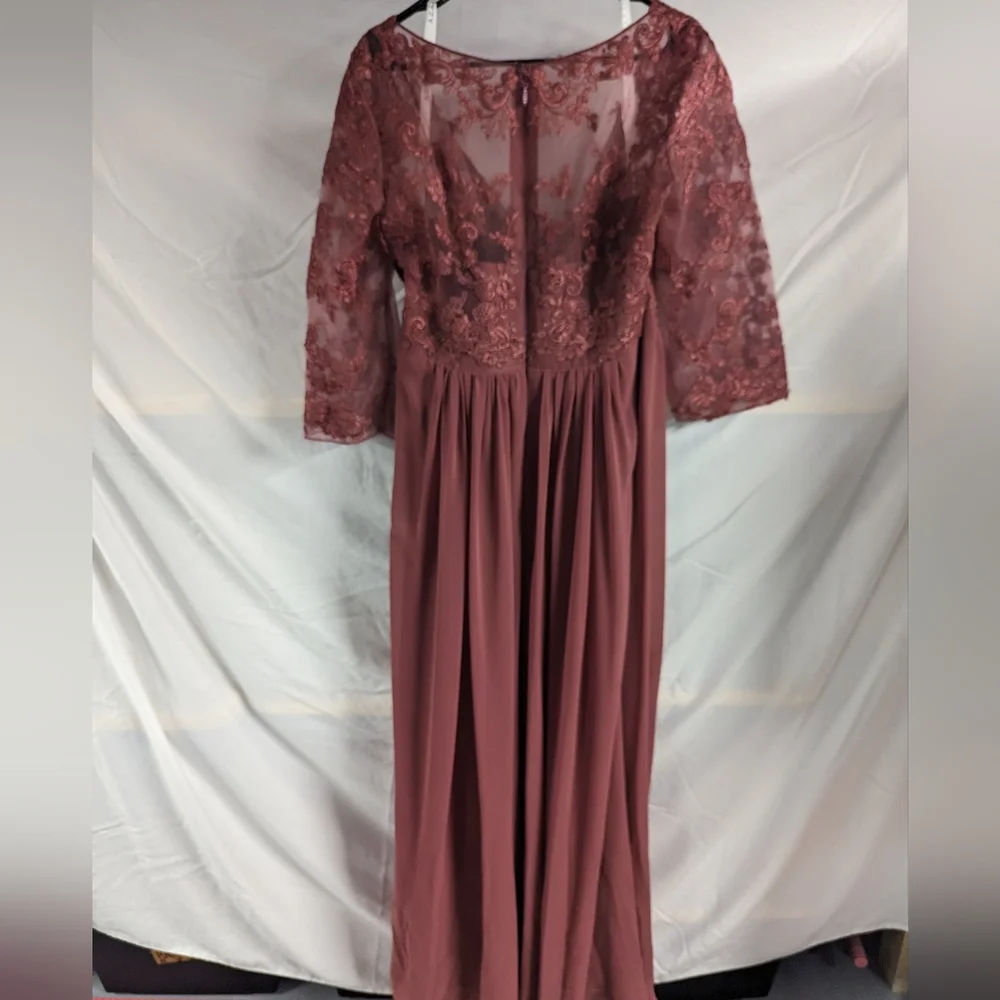 AZAZIE HAYEKA-Line Lace Chiffon Floor-Length Dress Desert Rose Bridesmaid gown - Picture 3 of 16